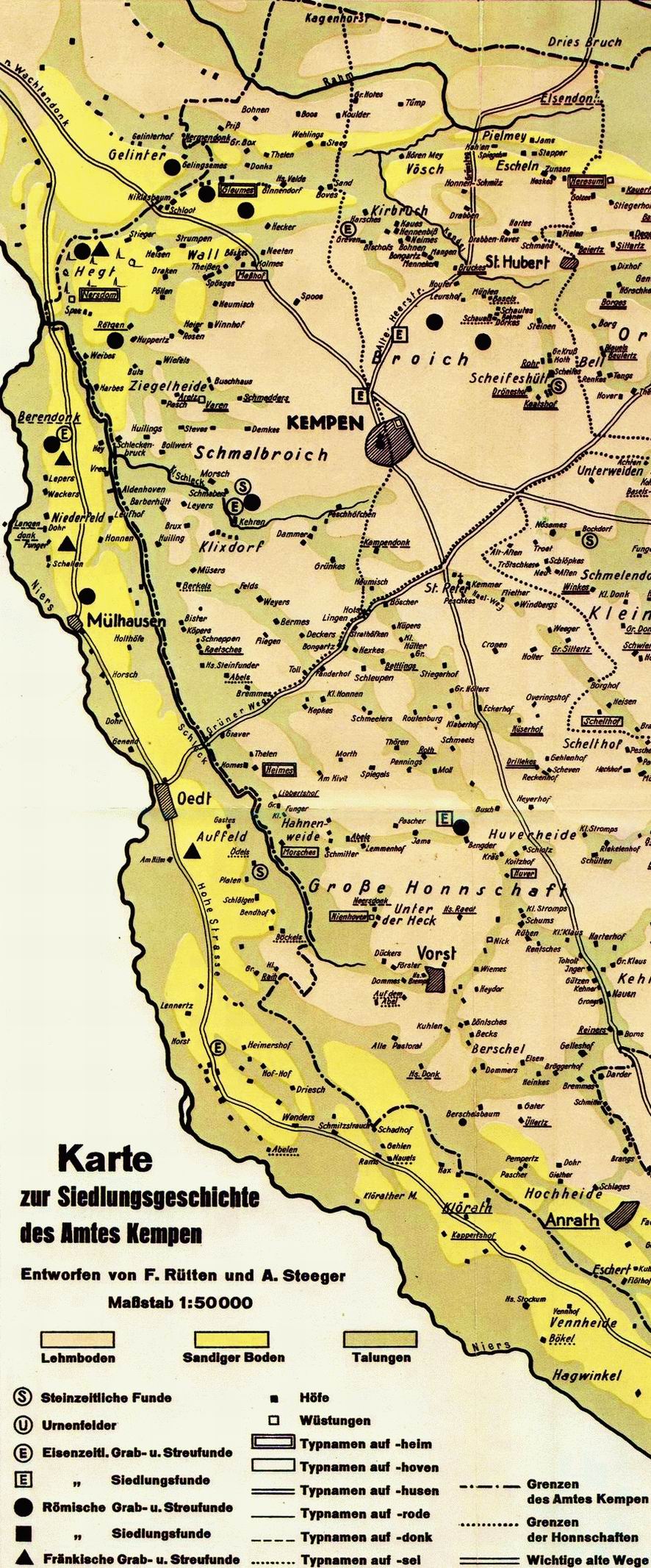 Karte  Besiedlungsgeschichte Amt Kempen westlicher Teil